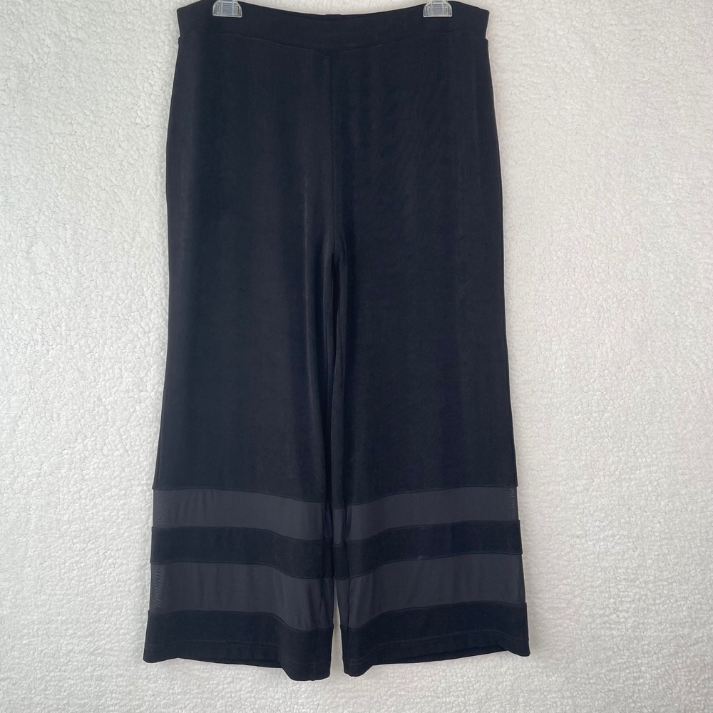 Chicos Travelers Black Wide Leg Mesh Hem Cropped Pants Size 2 US 12/14 Trousers